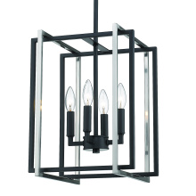 Golden 6070-4 BLK-PW - Golden Lighting Tribeca 4-light Pendant in Matte Black and Pewter Accents